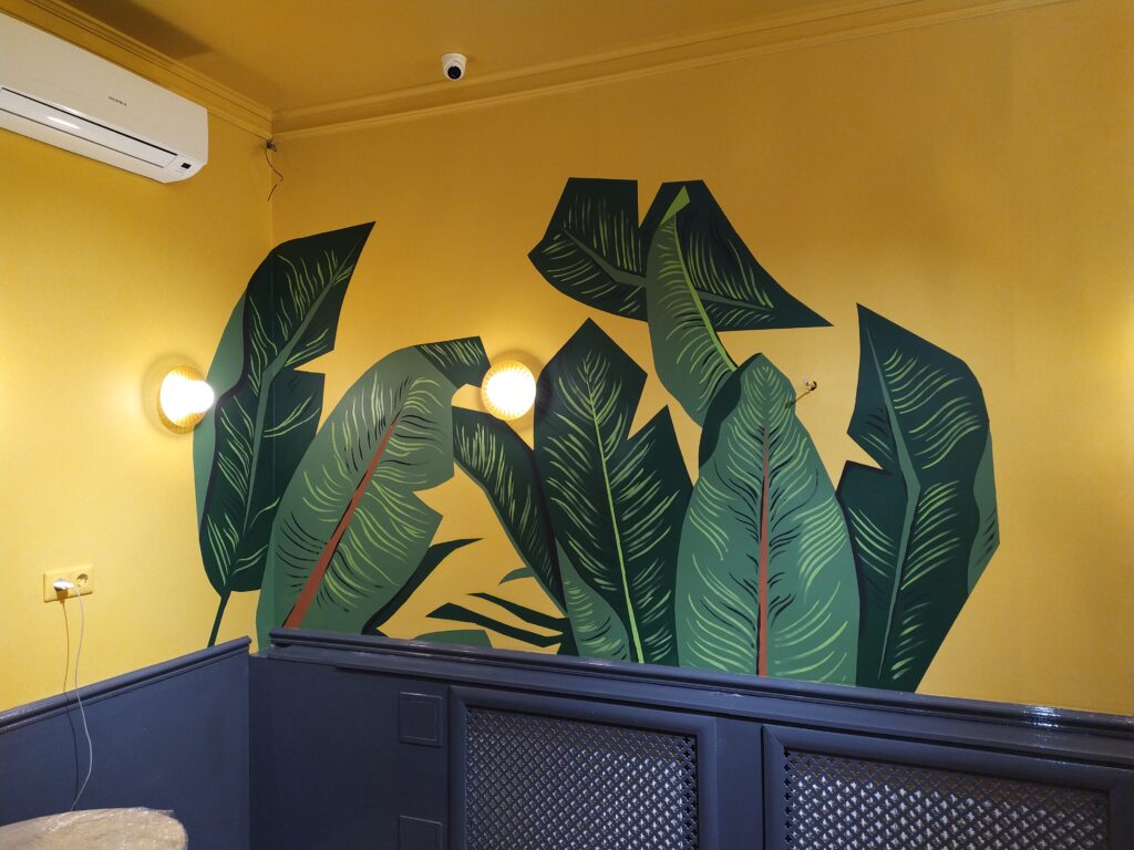 роспись стен листья рисунок